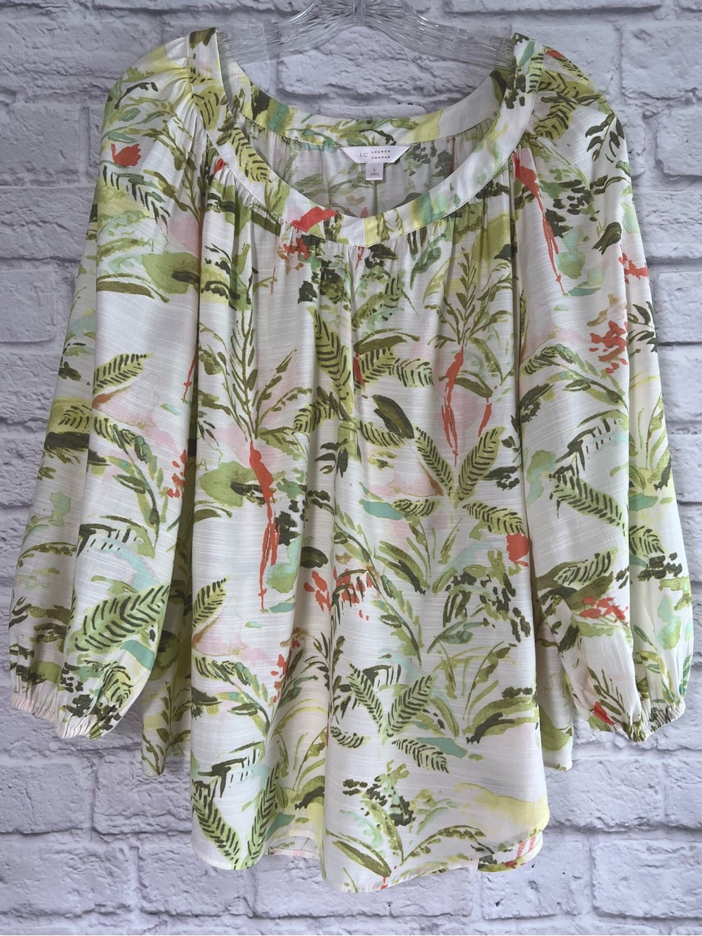LC Lauren Conrad Oahu Palms Tropical Print Peasant Blouse Size L